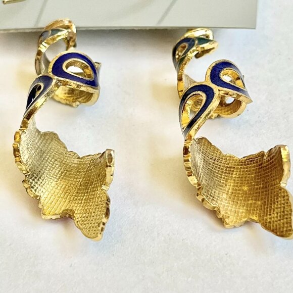 Vintage Red Hibiscus Flower Cloisonne Earrings Enamel Dangle Gold Tone Taiwan - Picture 8 of 11